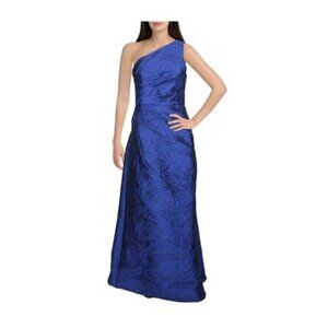 NWT Aidan Mattox Womens Size 6 Blue One Shoulder Asymmetric Evening Gown NEW